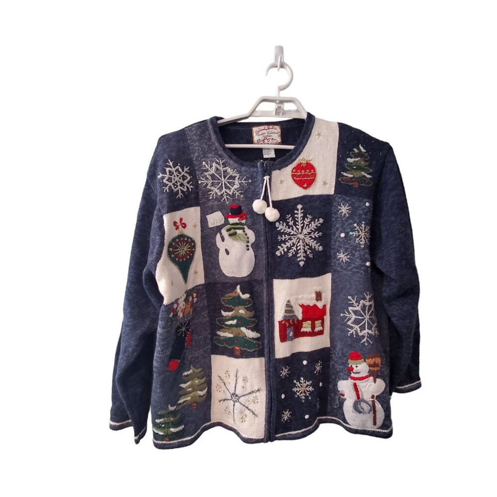 Heirloom Collectibles nwot new Sweater wmns 18 20 Christmas snowman zup cardigan